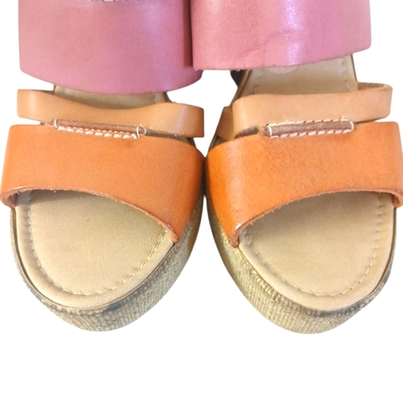 Sotta Sopra Pink and Orange Leather Platform Wedge Sandals Size 7 - Picture 4 of 11